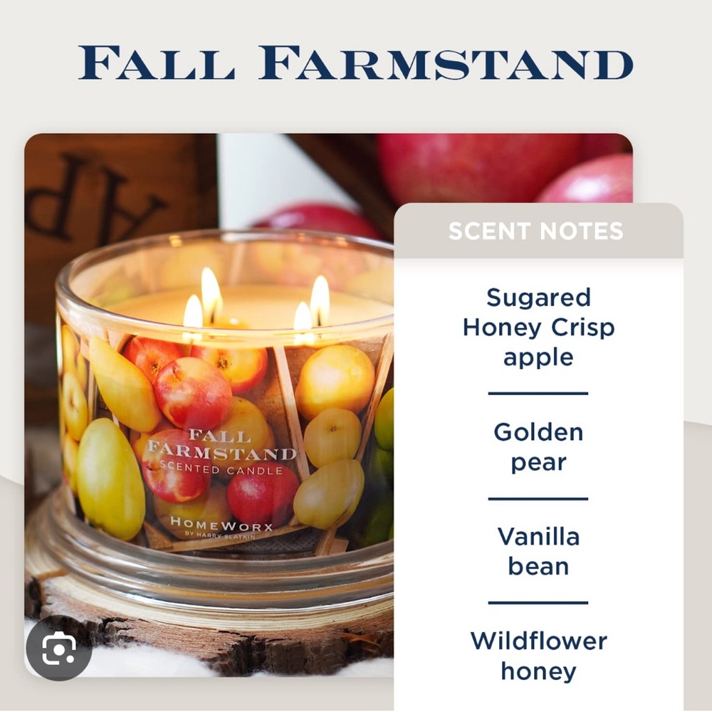 FALL FARMSTAND HARRY SLATKIN HOMEWORX 4 WICK 18oz RARE CANDLE HONEY APPLE PEAR
